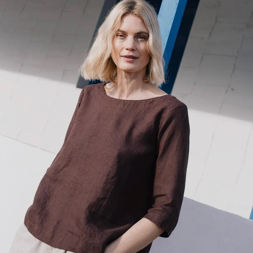 Not Perfect Linen - January Loose Linen Top Dark Grey Blue